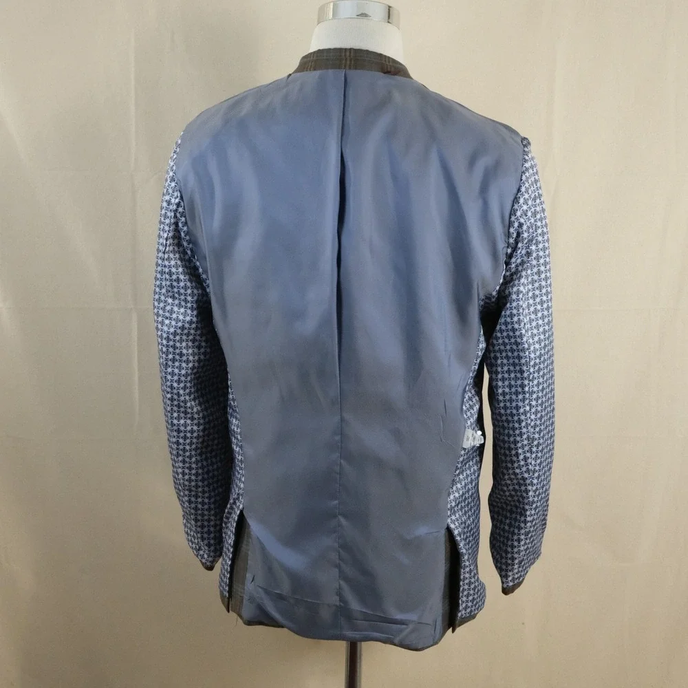 Johnston & Murphy Large Sport Coat 100% Wool Brown Plaid Two Button Double Ventd